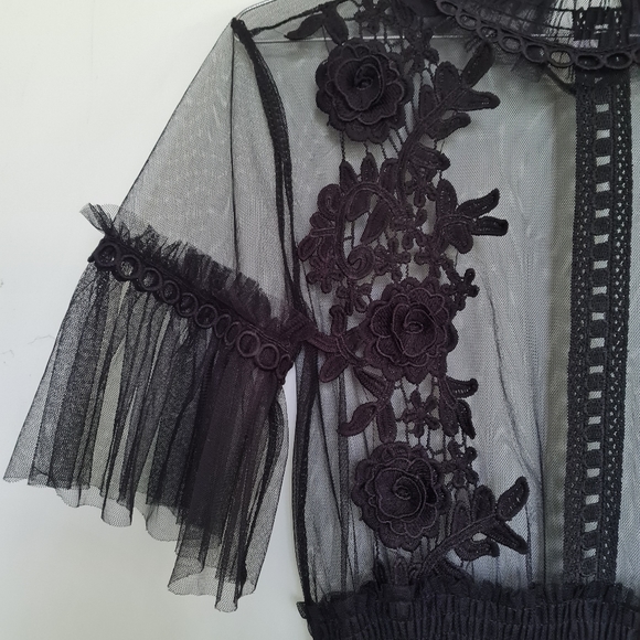 Sheer Mesh midi dress with floral detailing - Picture 3 of 4